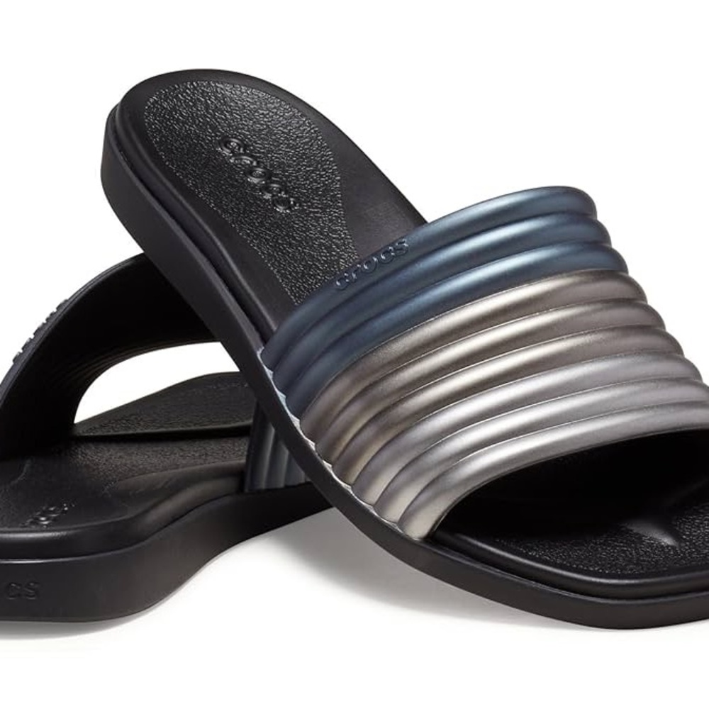 metallic croc sandals and black Zara dress